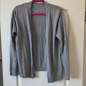 Milano Light Gray Open-Front Cardigan with Sleeve Stud Accents